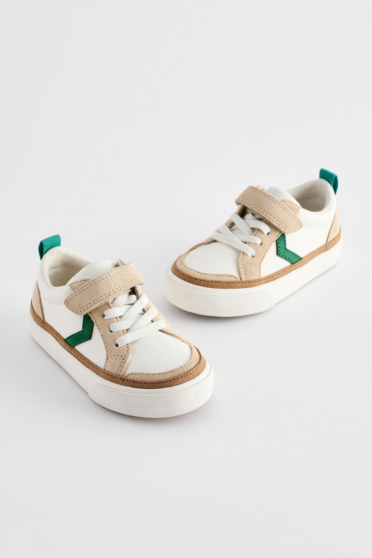 White/Green Wide Fit (G) Touch Fastening Chevron Trainers - Image 1 of 1