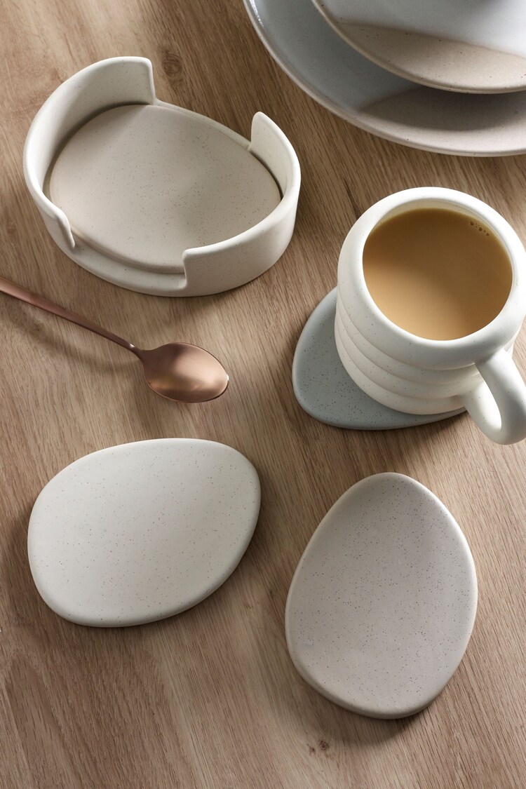 Natural Scandi Ceramic Pebble Coasters in Holder - Image 1 of 1