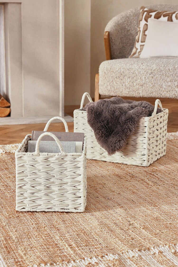 Set of 2 Cream Woven Plastic Storage Baskets - Image 1 of 1
