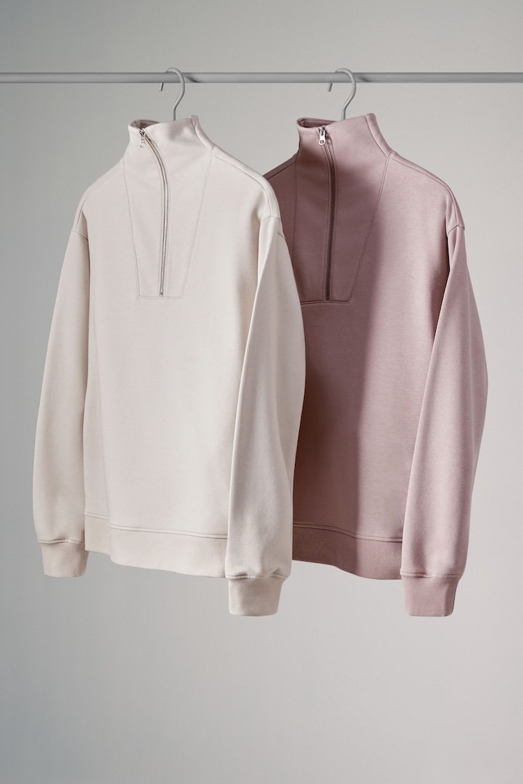 The Set Taupe Brown/Cream 2 Pack Half Zip Funnel Neck Sweatshirts - Image 1 of 1