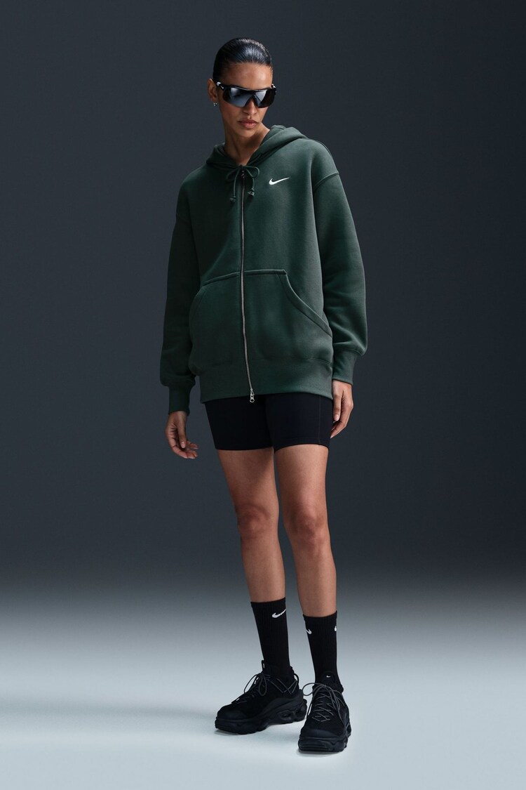 Nike Dark Green Oversized Mini Phoenix Fleece Swoosh Full Zip Hoodie - Image 1 of 1