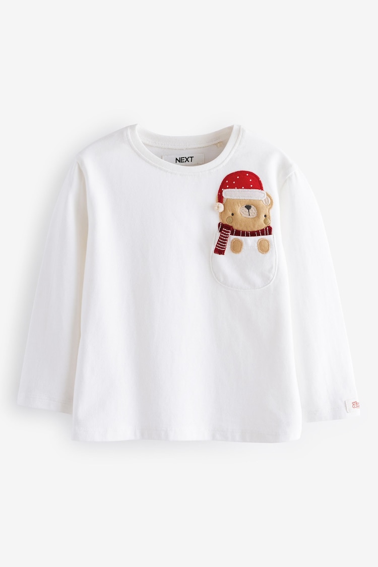 Ecru Christmas Bear 100% Cotton Long Sleeve T-Shirt (3mths-7yrs) - Image 1 of 1