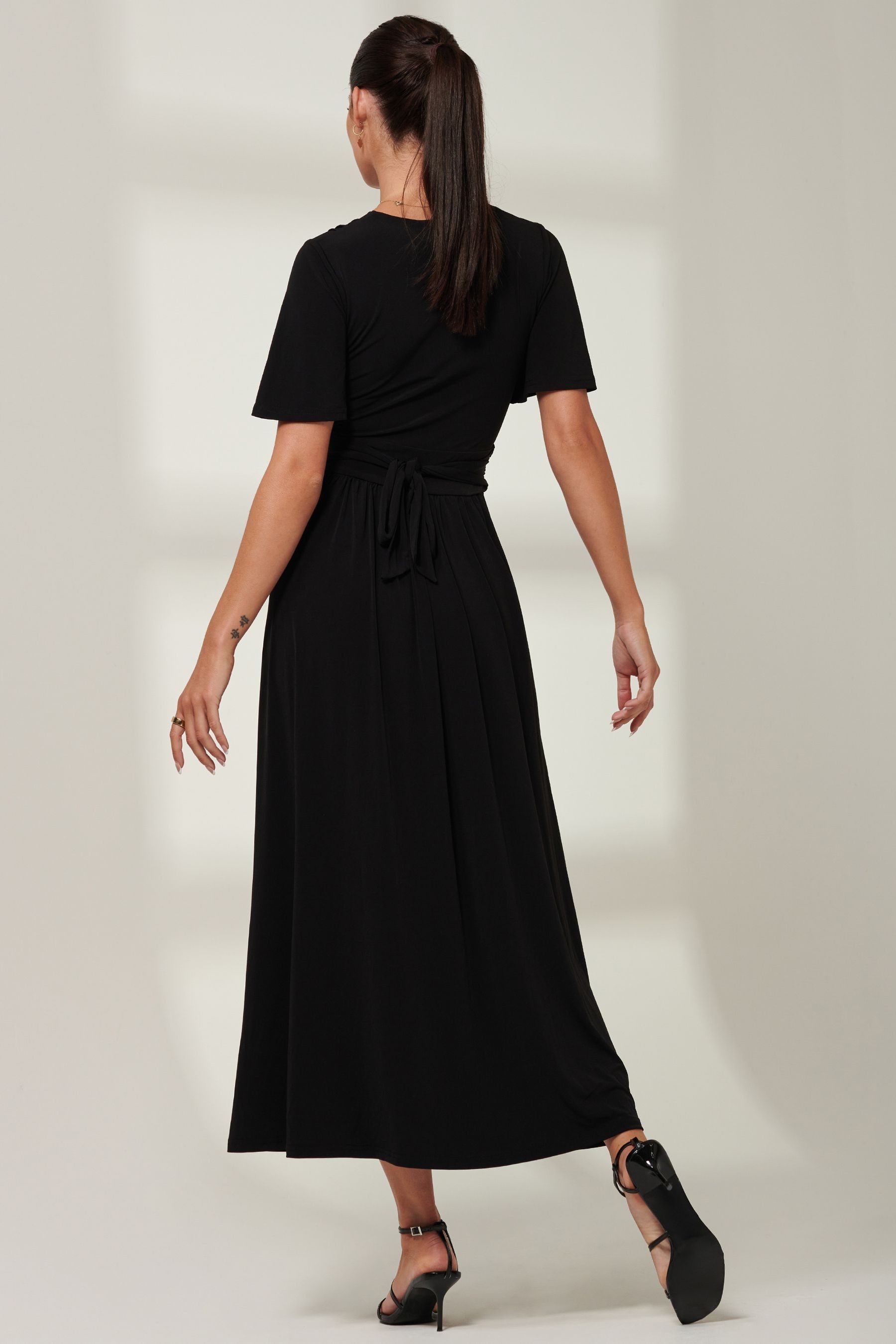 Buy Jolie Moi Black Eldoris Angel Sleeve Jersey Maxi Dress from the ...