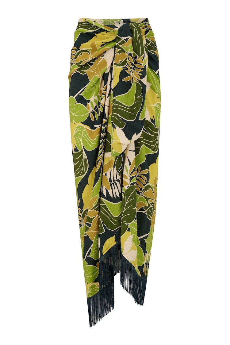 Pour Moi Green Fringe Trim Crinkle Woven Multiway Sarong - Image 1 of 1