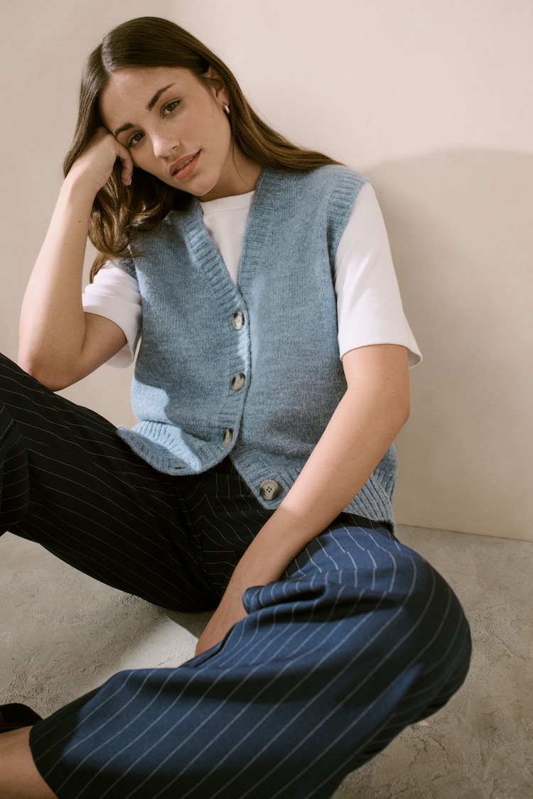 Blue Button Front Knitted Tank Top - Image 1 of 1