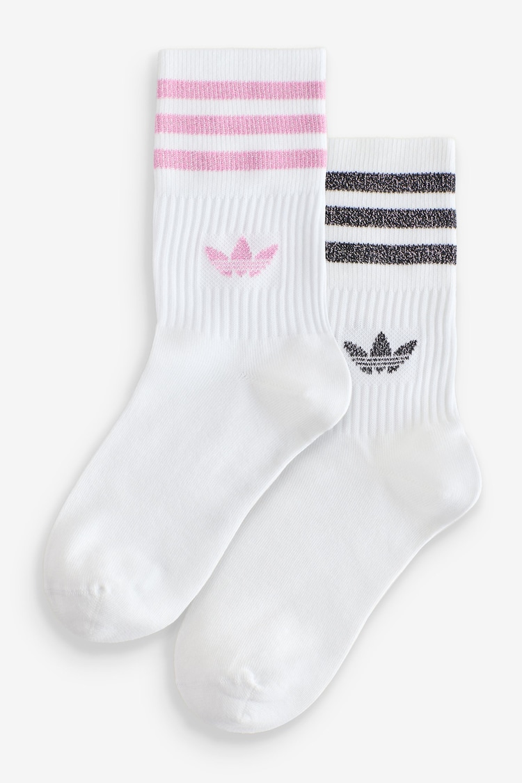 adidas Originals Pink/White Mid Cut Glitter Crew Socks 2 Pack - Image 1 of 1