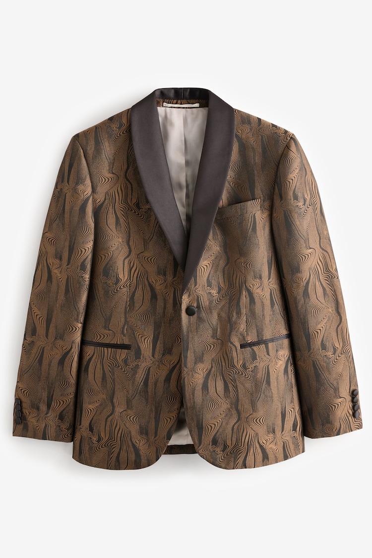 Black Slim Fit Gold Jacquard Tuxedo Suit Jacket - Image 1 of 1