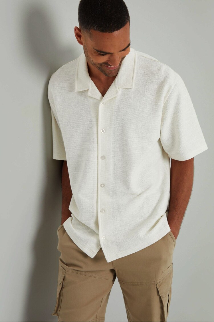 Threadbare Ecru Textured Revere Collar Short Sleeve Shirt - Image 1 of 1