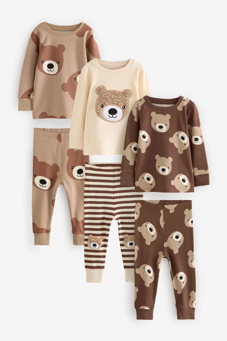 rjava/Cream - 3 Pack mehek in prijeten na dotik Pižame (9mths-6yrs) - Slika 1 iz 1