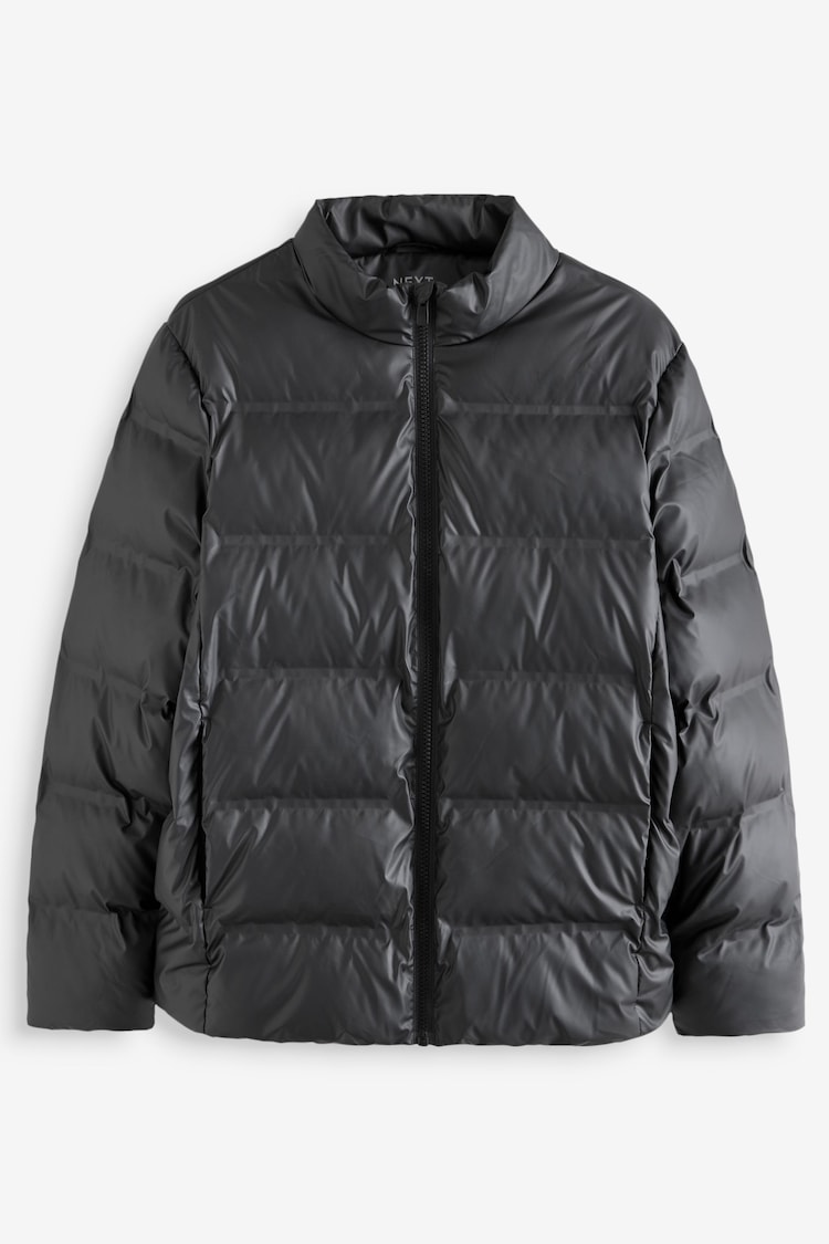 Black Shower Resistant Rubberised Funnel Puffer Coat - Image 1 of 1