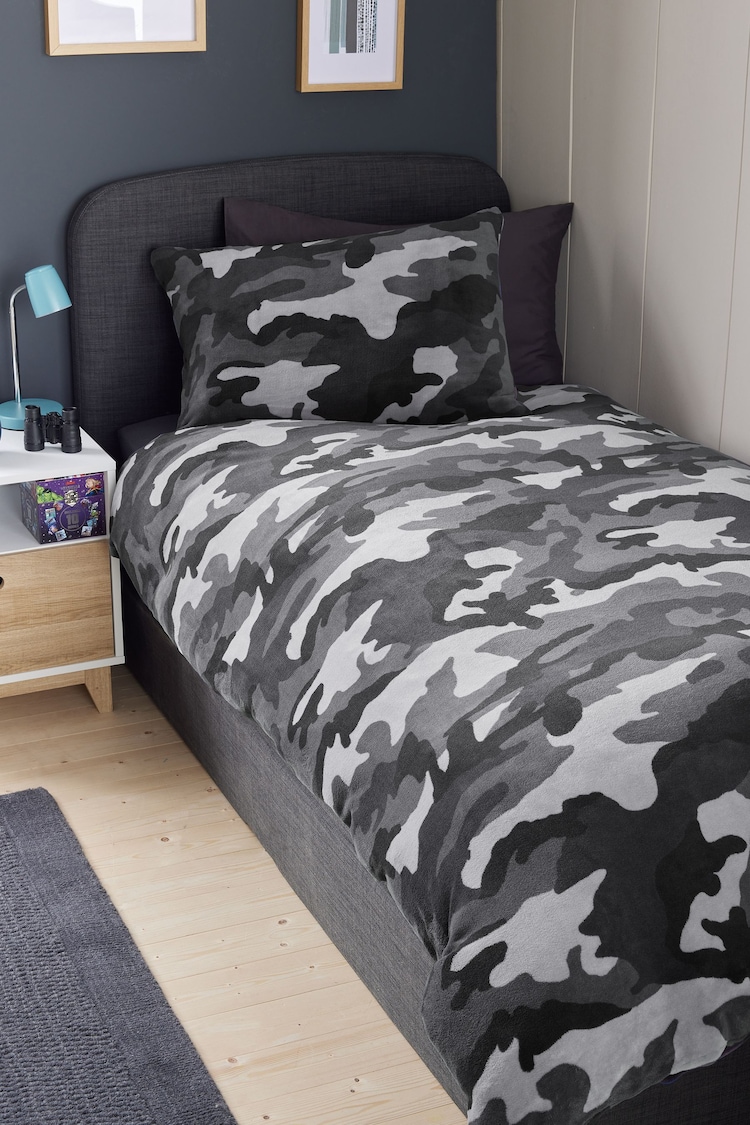 Blue Camo Super Soft Reversible Fleece Duvet Cover and Pillowcase Set - Image 1 of 1