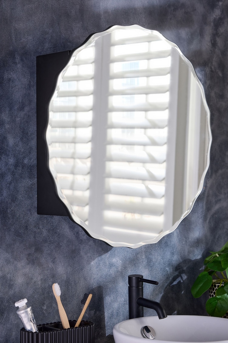 Clear Scalloped Round Mirrored Wall Cabinet - Image 1 of 1