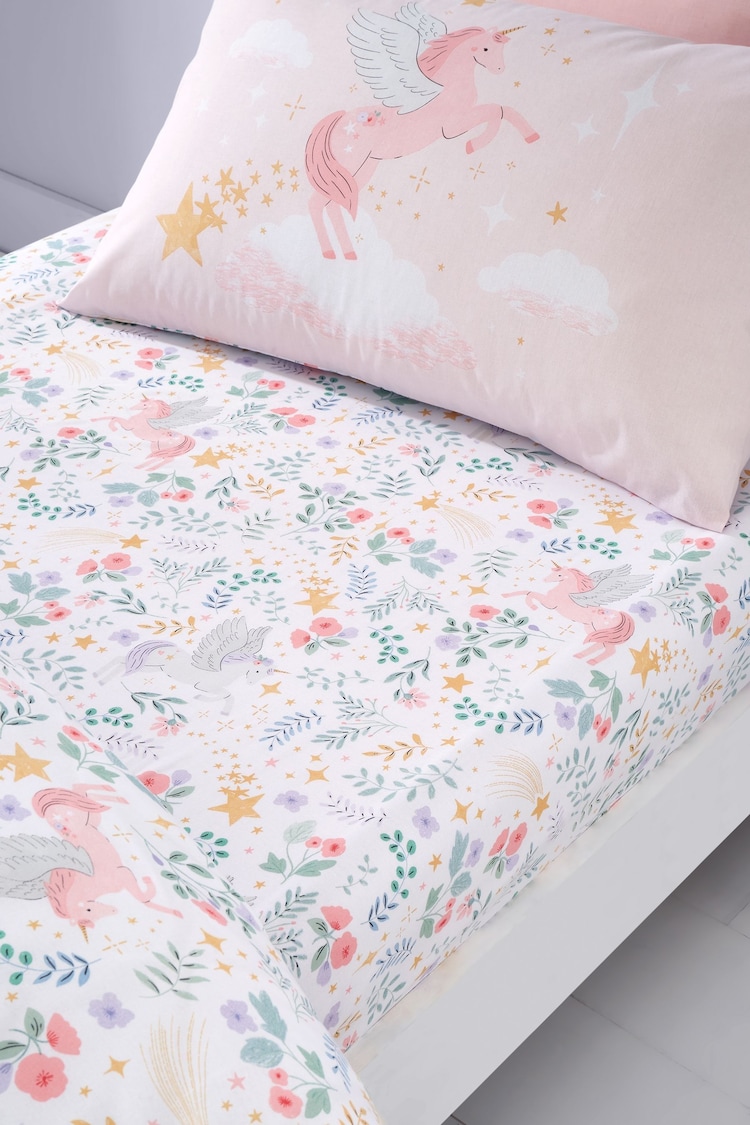 Catherine Lansfield Pink Fairytale Unicorn Fitted Sheet - Image 1 of 1