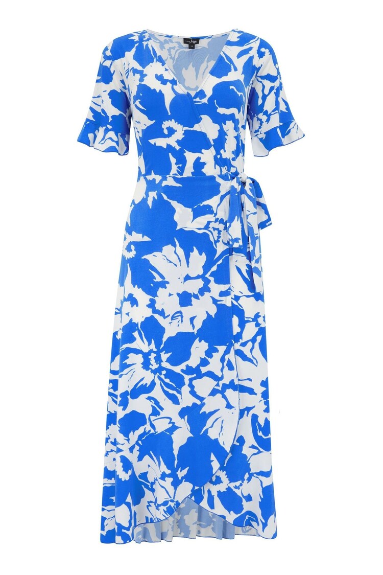 Pour Moi Blue Print Megan Stretch Jersey Wrap Midi Dress - Image 1 of 1