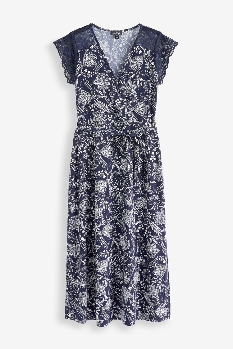 Pour Moi Navy White Julie Slinky Jersey Lace Trim Midi Dress - Image 1 of 1