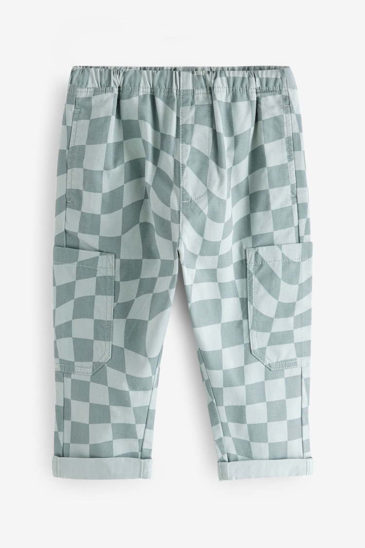 Blue Checkerboard Side Pocket 100% Cotton Pull On Trousers (3mths-7yrs) - Image 1 of 1