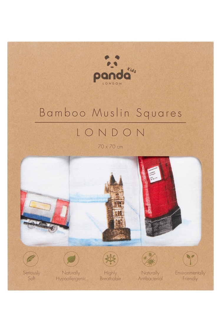 Panda London White Panda 100% Bamboo Muslins 3 Pack - Image 1 of 1