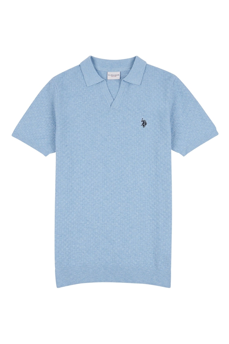 U.S. Polo Assn. Blue Mens Regular Fit Revere Texture Knit Polo Shirt - Image 1 of 1