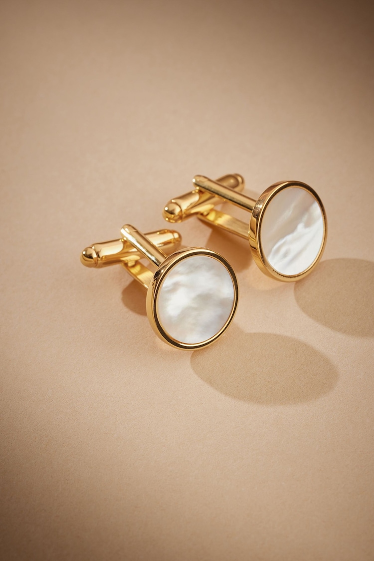 Gold Signature Real Mother of Pearl Stone Cufflinks - Image 1 of 1
