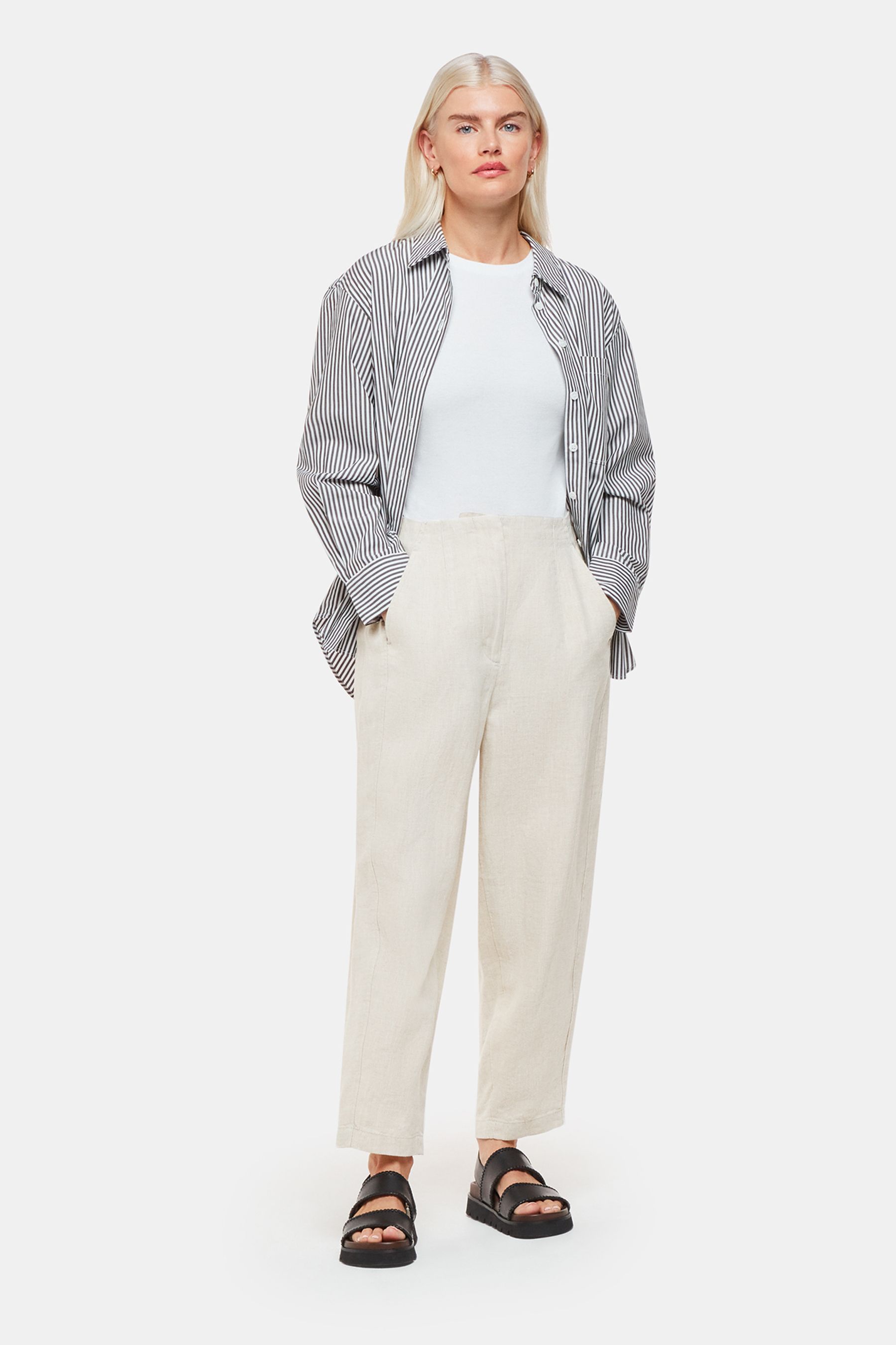 Buy Whistles Petite Oatmeal Linen Barrel Leg Trousers from the Next UK