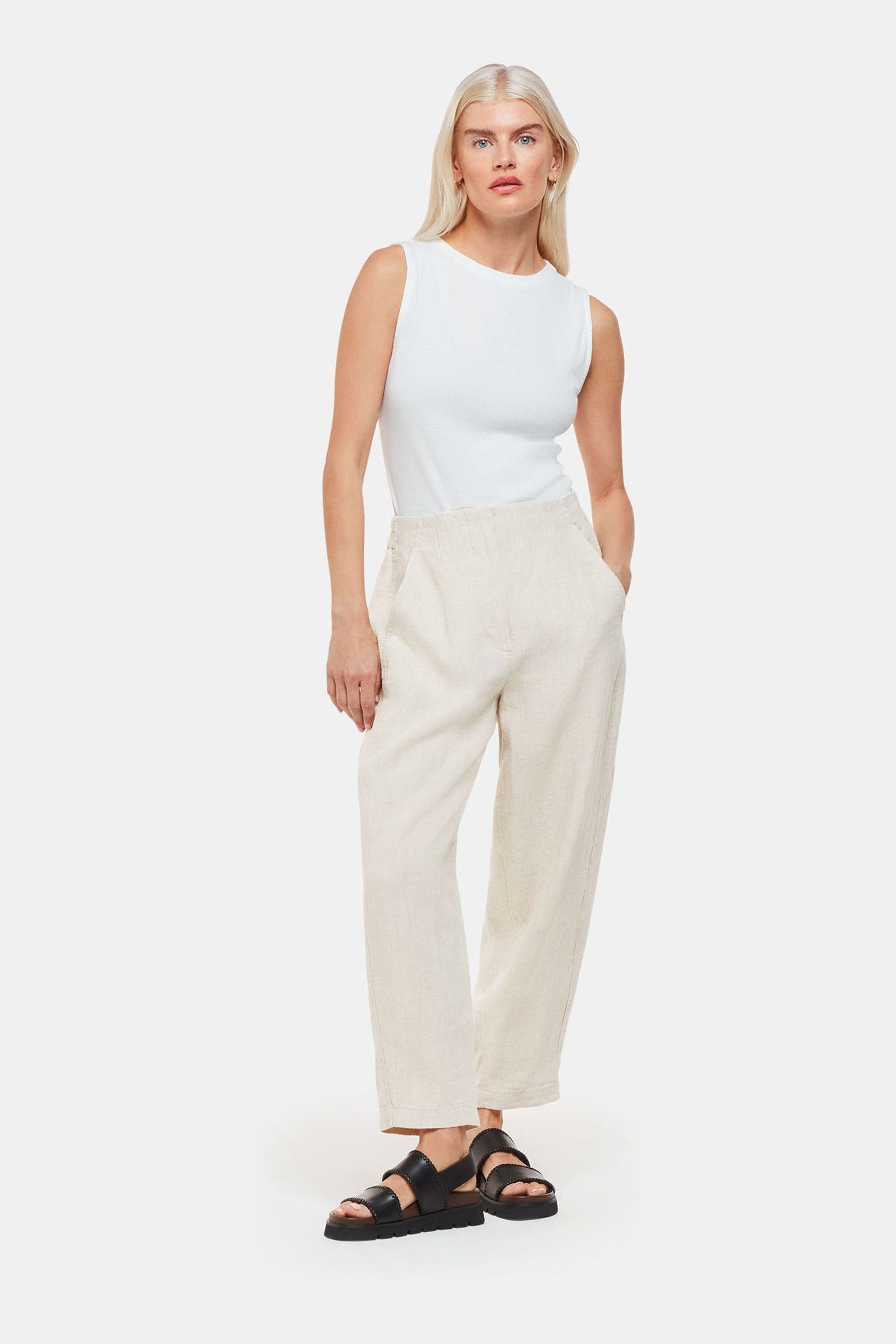Buy Whistles Petite Oatmeal Linen Barrel Leg Trousers from the Next UK