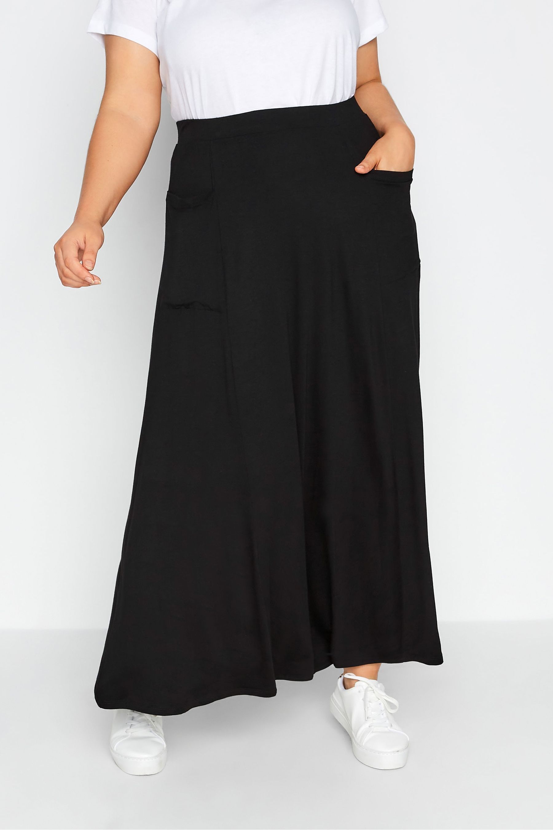 Curve jersey layering midaxi skirt in black