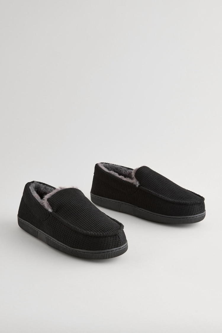 Black Faux Fur Lined Apron Slippers - Image 1 of 1