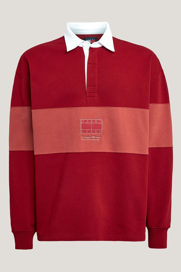Tommy Jeans Red Tonal Flag Rugby Shirt - Image 1 of 1