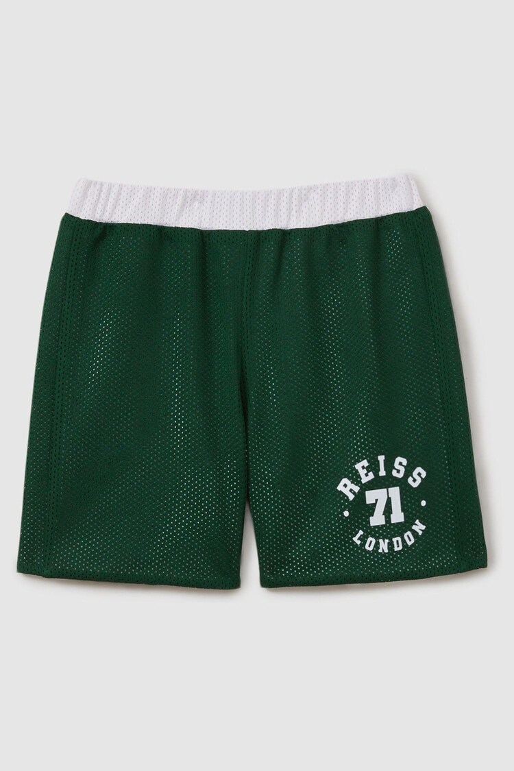 Reiss Dark Green/Optic White Clifton 3-9 yrs Airtex Reversible Basketball Shorts - Image 1 of 1