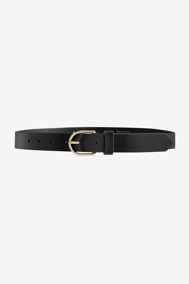 Black/Gold Regular Leather Belt - Image 1 of 1