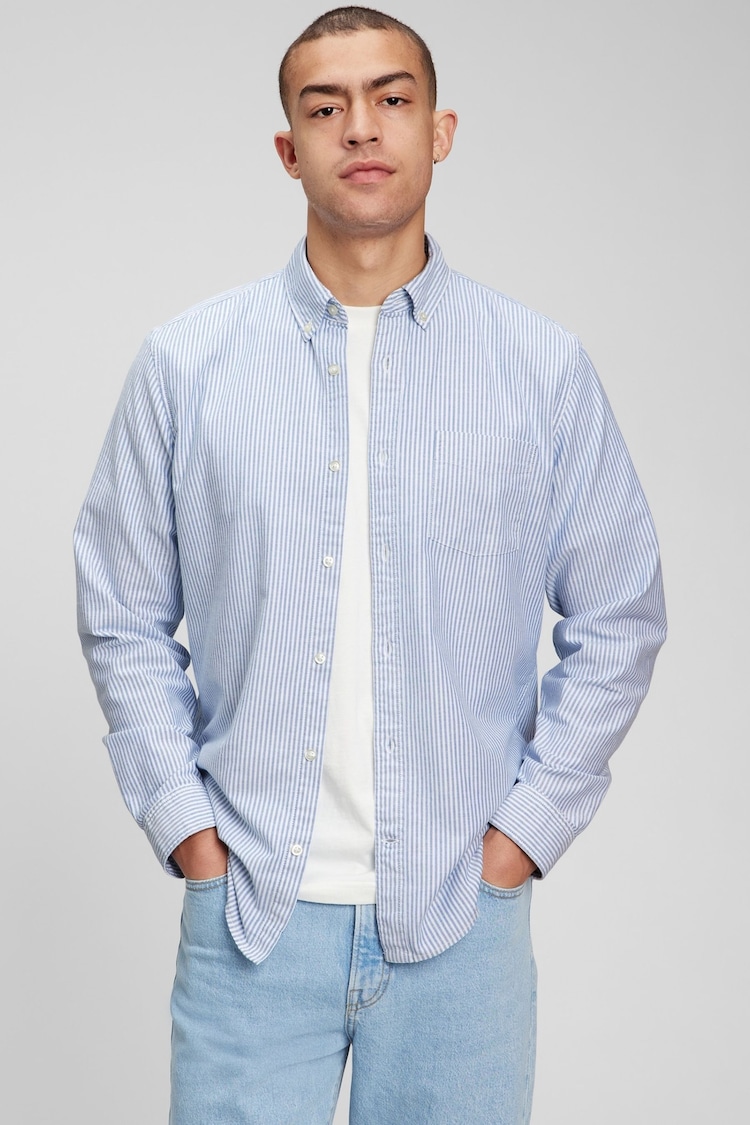 Gap Blue Stripe Regular Fit Long Sleeve Oxford Shirt - Image 1 of 1