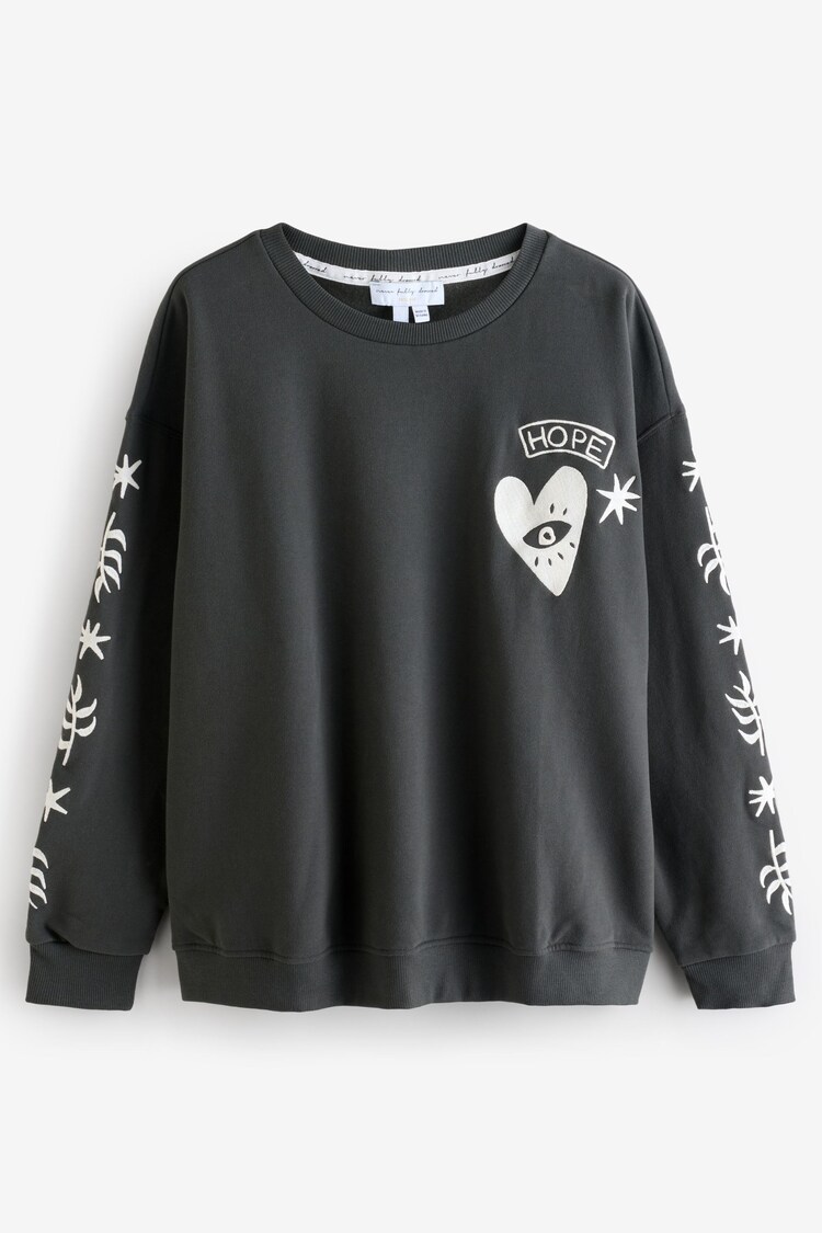 Never Fully Dressed Charcoal Grey Hope Cotton Embroidered Sweatshirt - Image 1 of 1