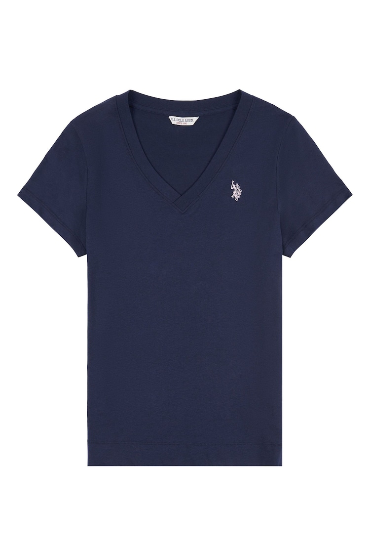 أزرق داكن - من U.S. Polo Assn. تيشرت من القطن بنسبة 100% بياقة حرف V تلبيس قياسي للنساء - صورة 1 من 1