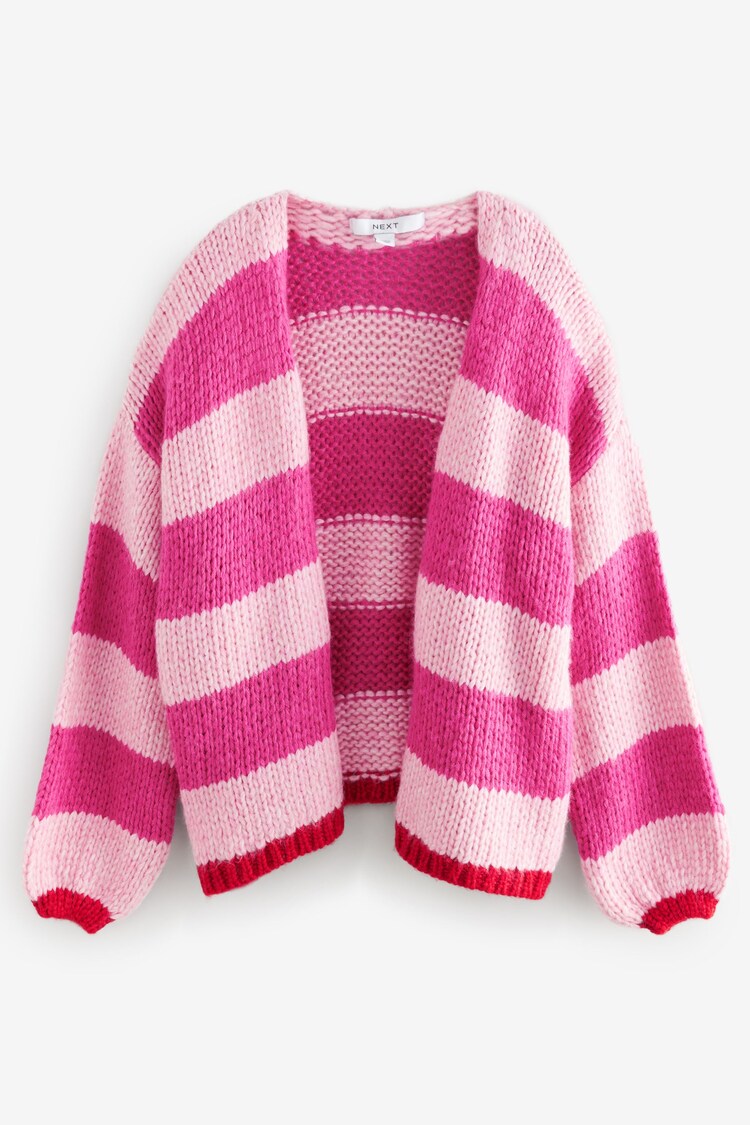 Pink Stripe Soft Touch Fuzzy Knitted Cardigan - Image 1 of 1