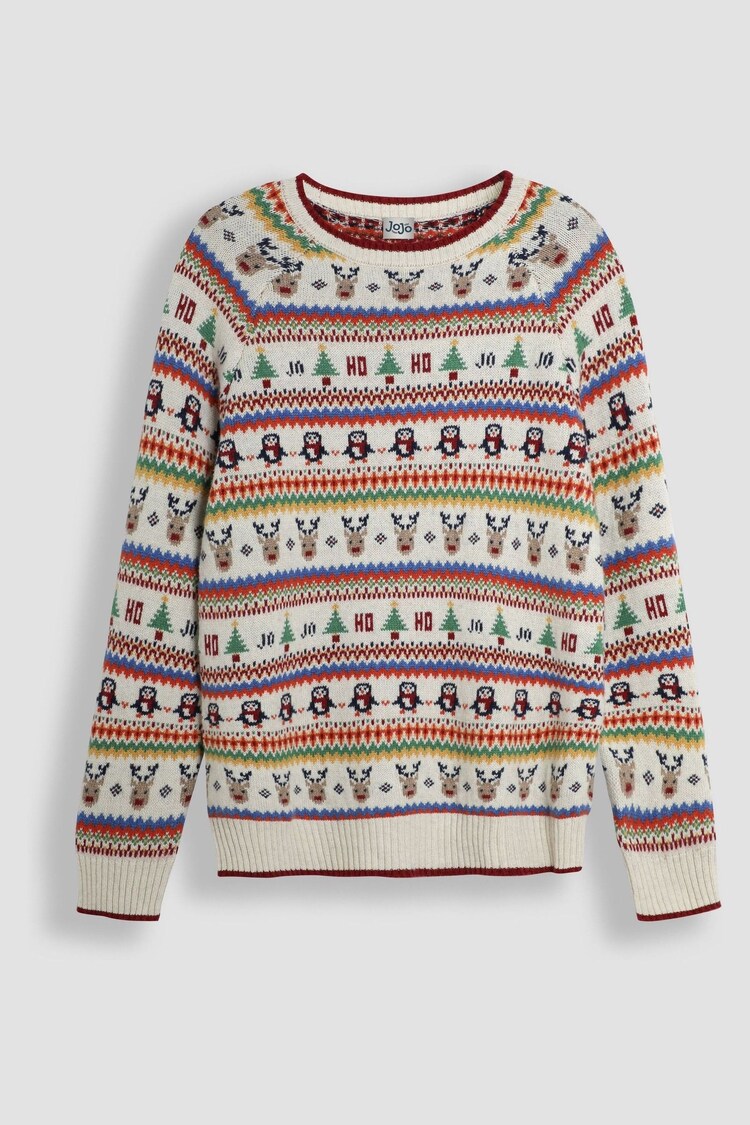 JoJo Maman Bébé Ecru Mens Christmas Fair Isle Pattern Jumper - Image 1 of 1