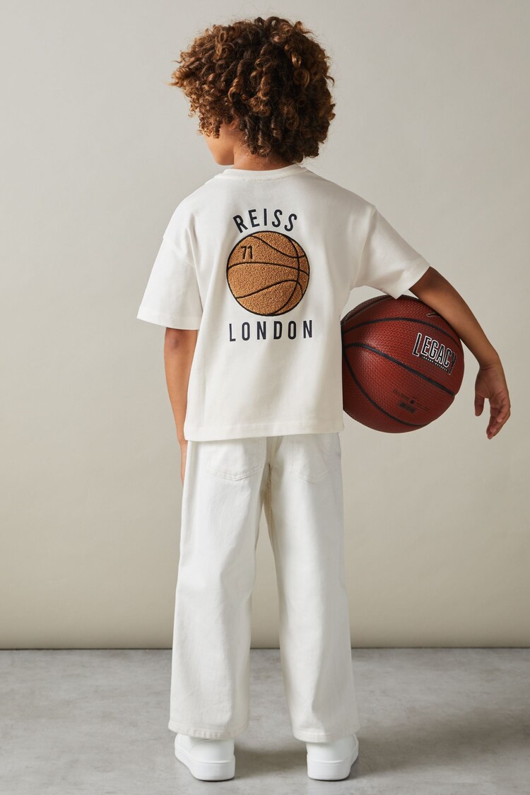 Reiss Off White Kirby Senior Oversized Cotton Basketball Motif T-Shirt - Image 1 of 1