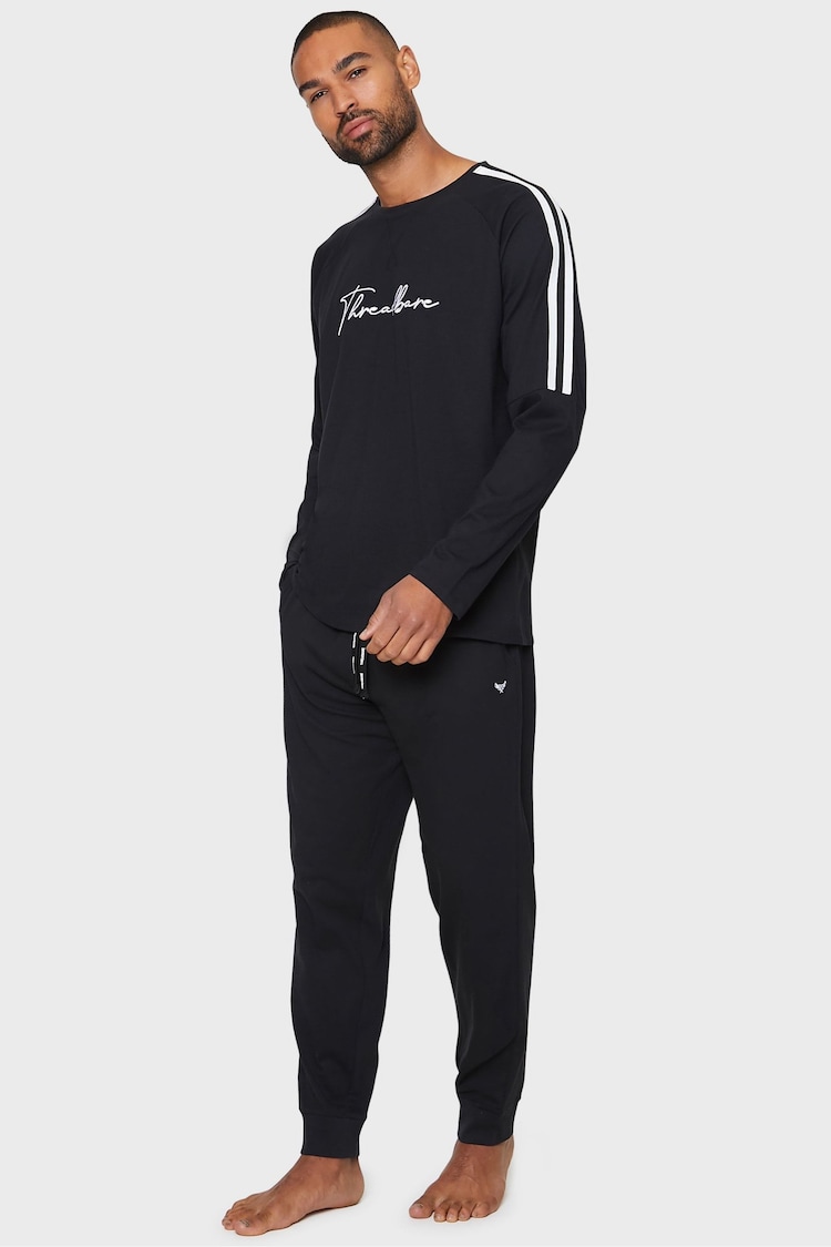 Threadbare Dark Black 100% Cotton Blend Long Sleeve Pyjamas Set - Image 1 of 1