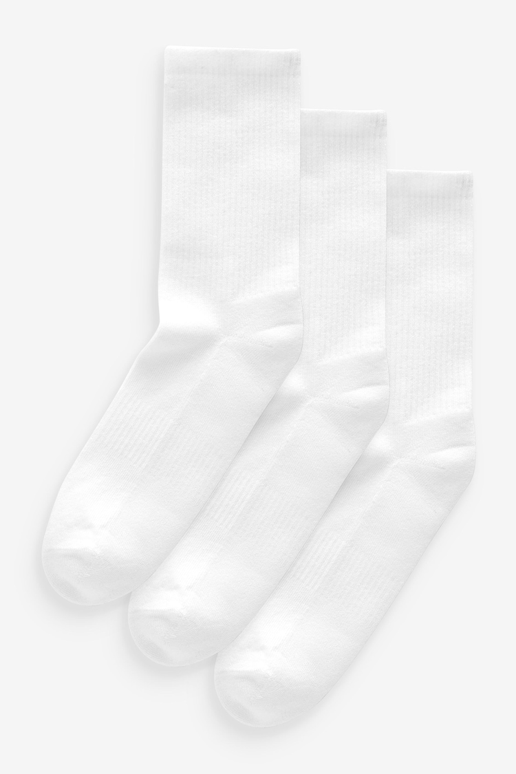 White Cushion Sole Ribbed Sport Ankle Socks 3 Pack With Arch Support - Image 1 of 1