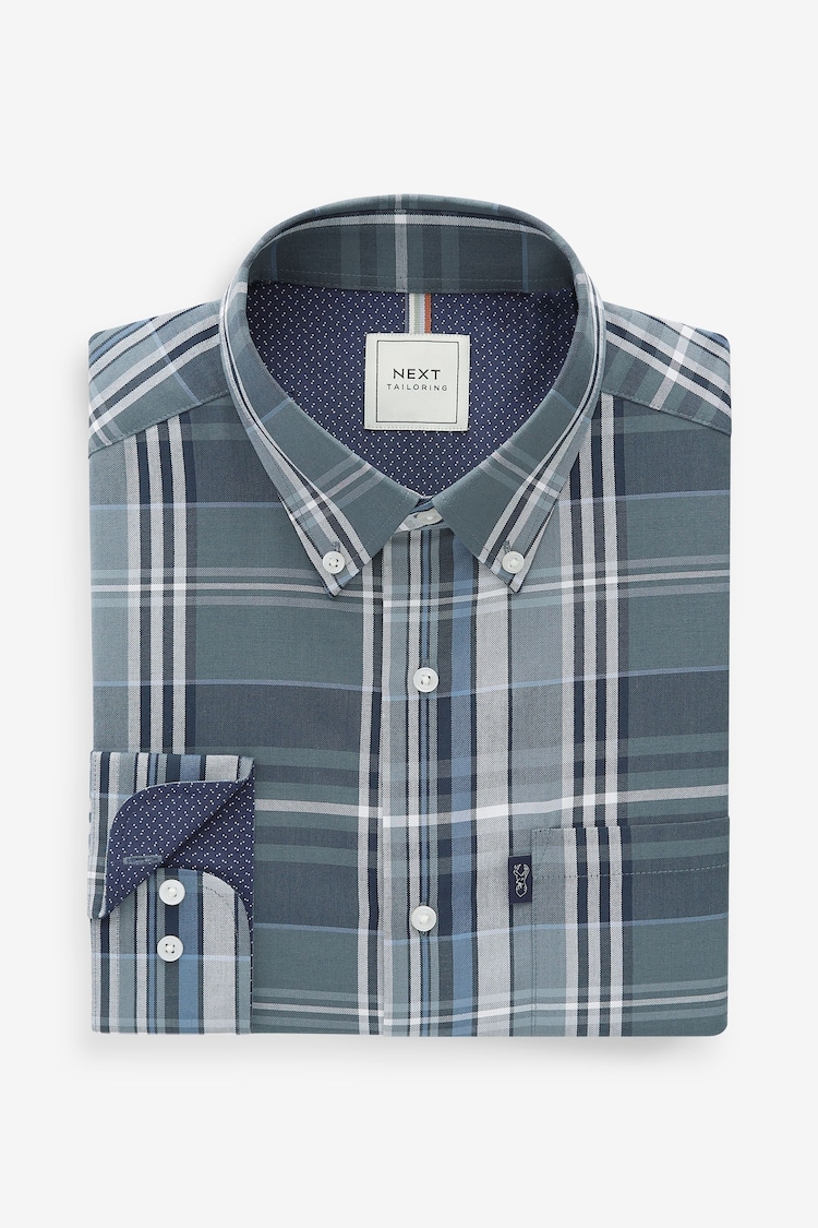 Petrol Blue Madras Check Regular Fit Easy Iron Button Down Oxford Shirt - Image 1 of 1