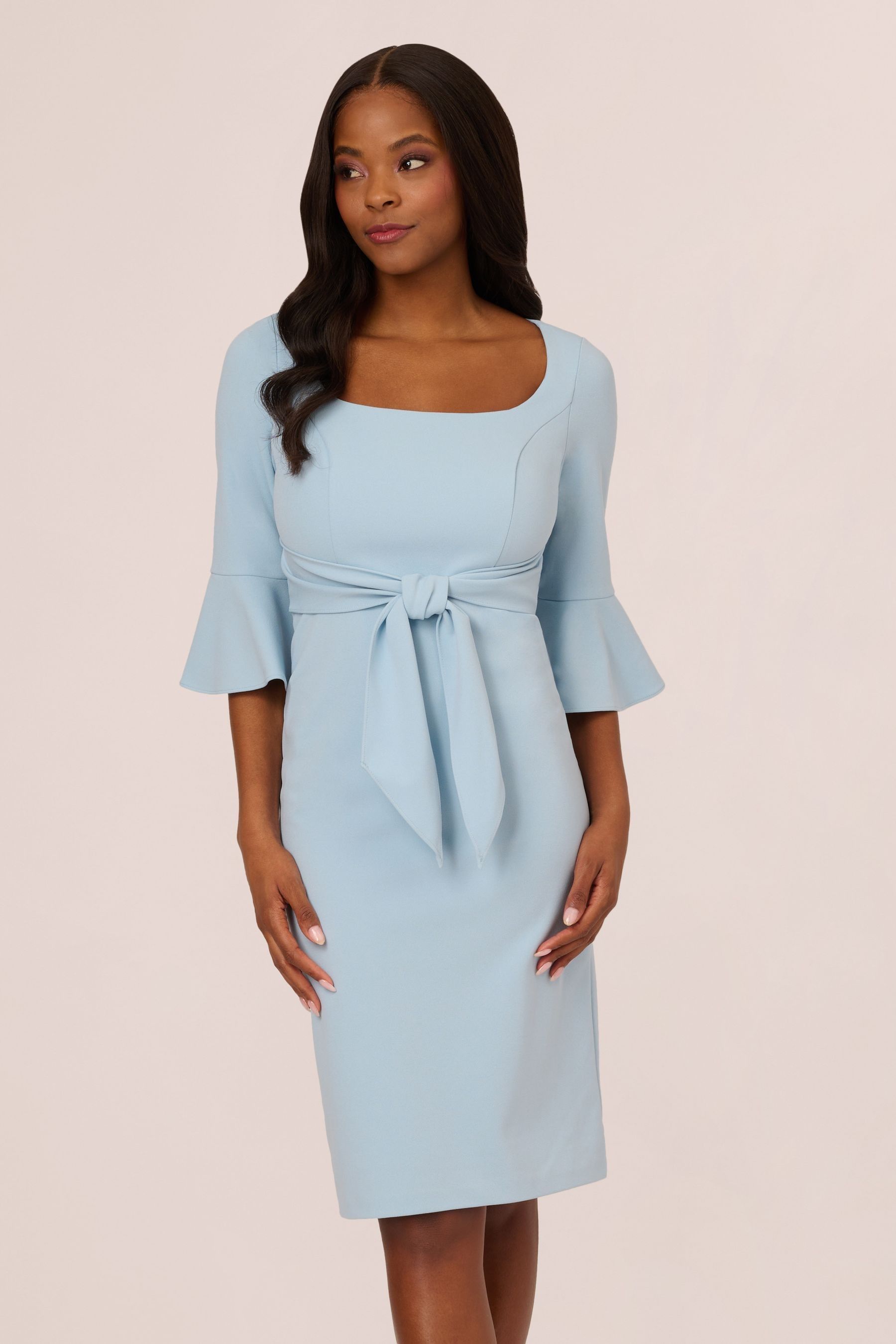 Adrianna Papell Blue Bell Sleeve Tie Front Dress