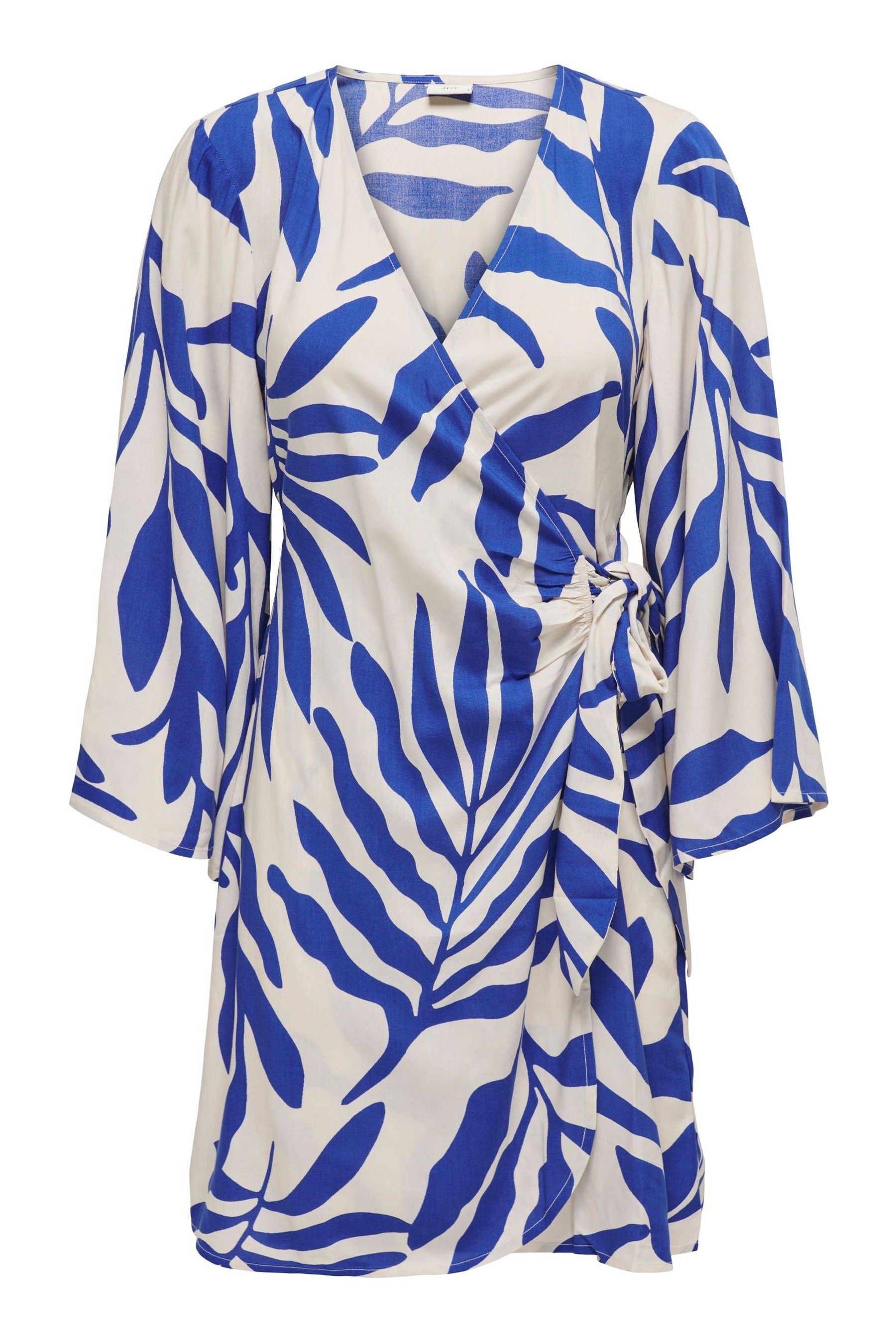 Buy JDY Blue Leaf Print Wrap Mini Dress from the Next UK online shop image.