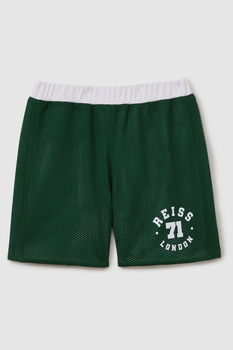 Reiss Dark Green/Optic White Clifton 13-14 yrs Airtex Reversible Basketball Shorts - Image 1 of 1