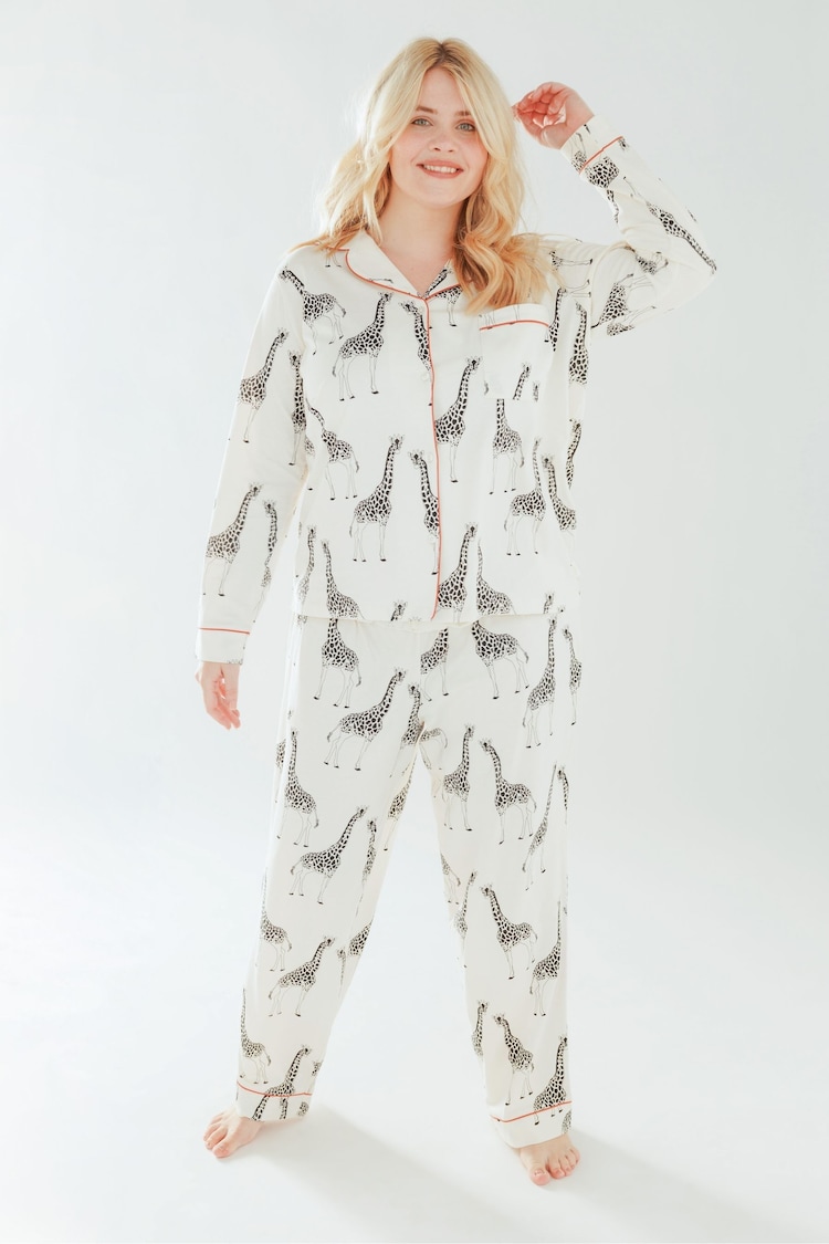 Chelsea Peers Cream Curve Giraffe Button Up Long Pyjama Set - Image 1 of 1