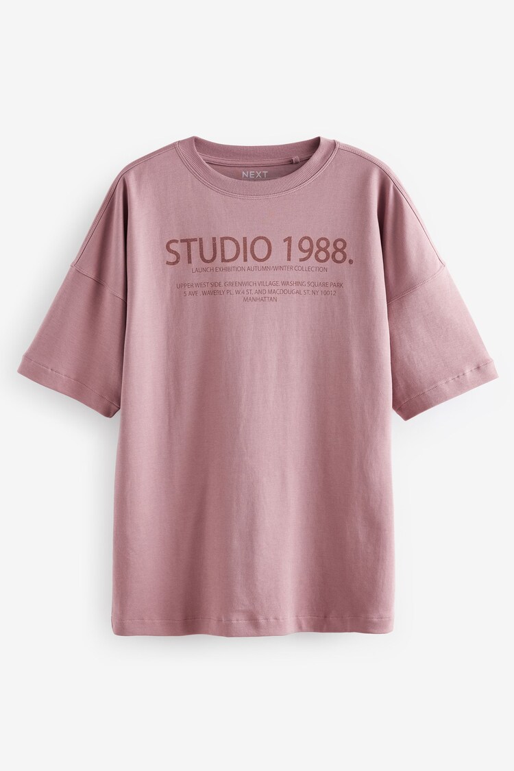 Pink Relaxed Fit Heavyweight Longline Crew Neck 100% Cotton T-Shirt - Image 1 of 1