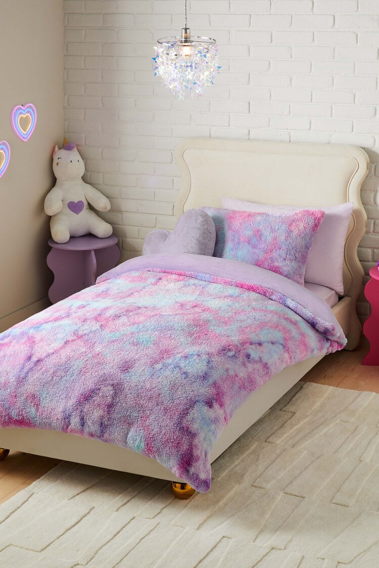 Fleece Lilac Purple Ombre Duvet Cover and Pillowcase Set - Image 1 of 1