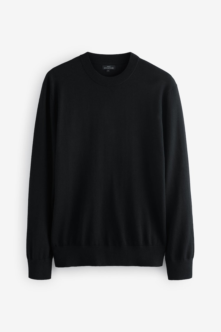 Black Regular Fit Signature 100% Merino Wool Crew Jumper - Image 1 of 1
