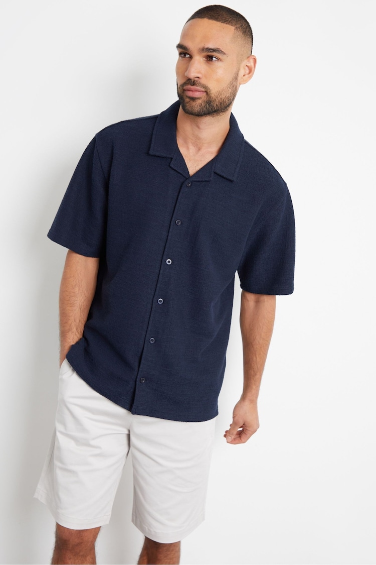 Threadbare Navy Textured Revere Collar Short Sleeve Shirt - Image 1 of 1