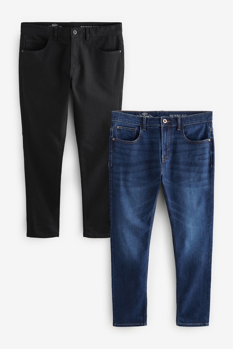 Blauw mid/zwart effen - Verpakking van 2 - Skinny fit klassieke stretchy jeans - Image 1 of 1