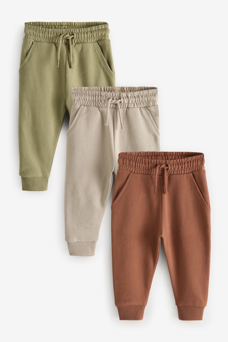 Rust Brown/Khaki/Sage Soft Touch Joggers 3 Pack (3mths-7yrs) - Image 1 of 1 Rust Brown/Khaki/Sage Soft Touch Joggers 3 Pack (3mths-7yrs) - Image 1 of 1