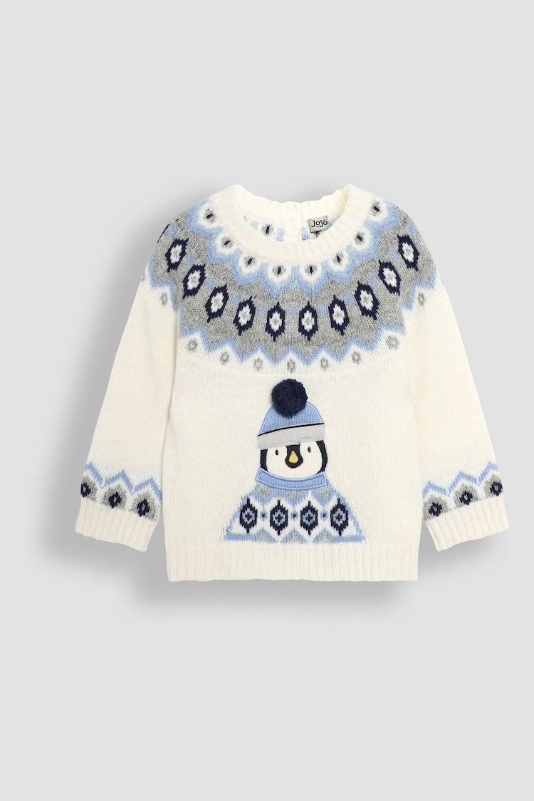 JoJo Maman Bébé Ecru Penguin Christmas Penguin Fair Isle Pattern Jumper - Image 1 of 1